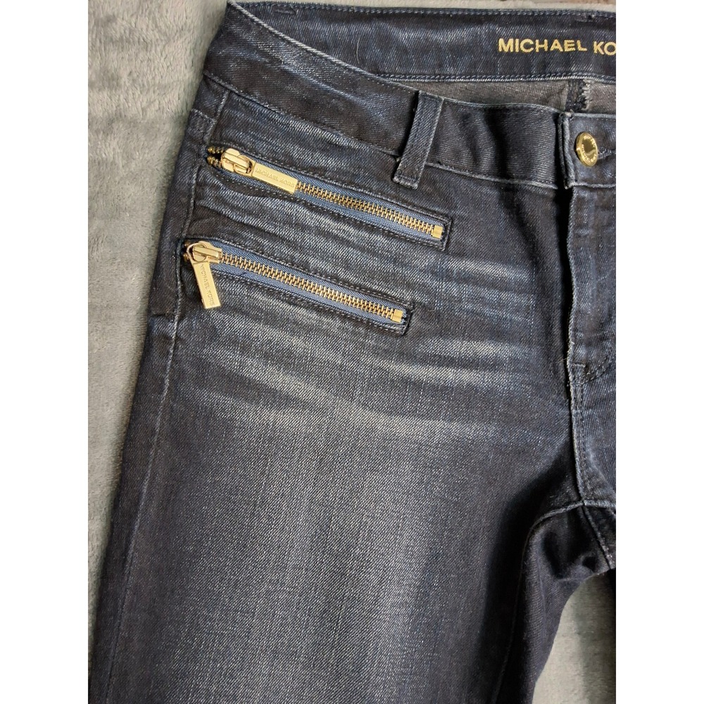Michael Kors Womens Skinny Jeans Dark Wash Gold Zipper Detail Denim Blue Size 4 - Picture 6 of 16